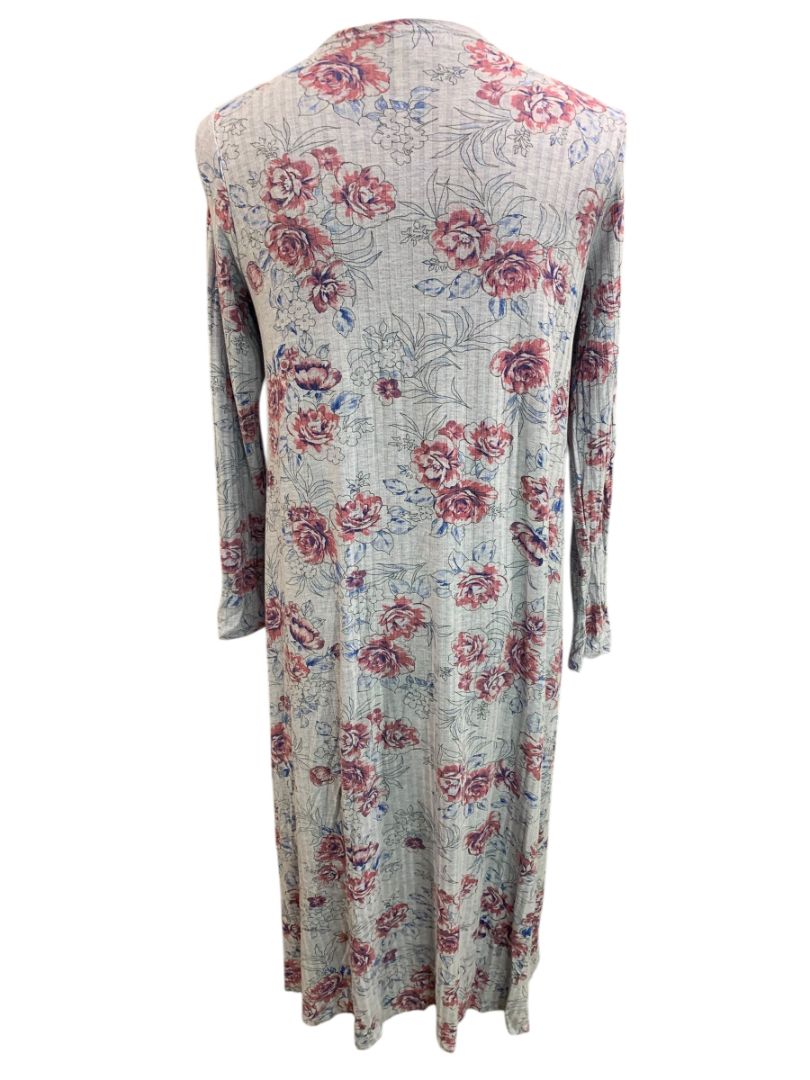 Small LulaRoe Womens Sarah Duster Long Cardigan Gray Floral Pockets