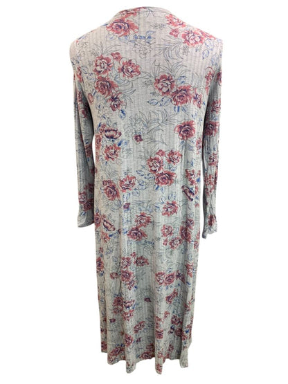 Small LulaRoe Womens Sarah Duster Long Cardigan Gray Floral Pockets