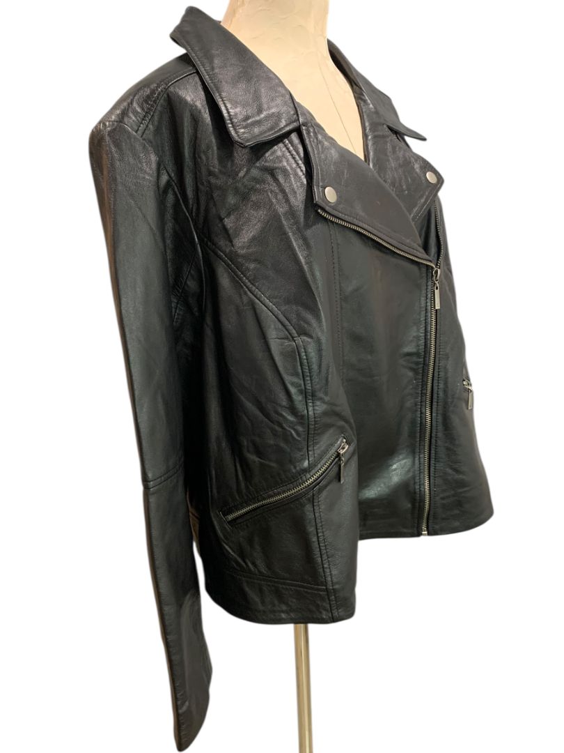 Size 22W Jessica London Womens Black Leather Moto Jacket