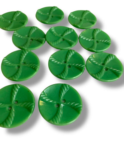 Lot of 11 Green Midcentury Buttons Acrylic Rope Design 1" (27mm)
