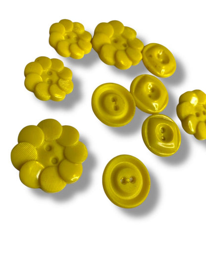 Lot of 10 Yellow Assorted Midcentury Buttons Acrylic Sunshine Yellow