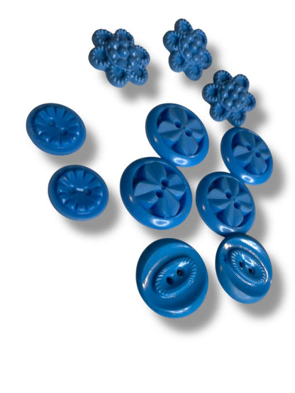 Lot of 11 Midcentury Buttons Plastic Assorted Blue Floral Clover