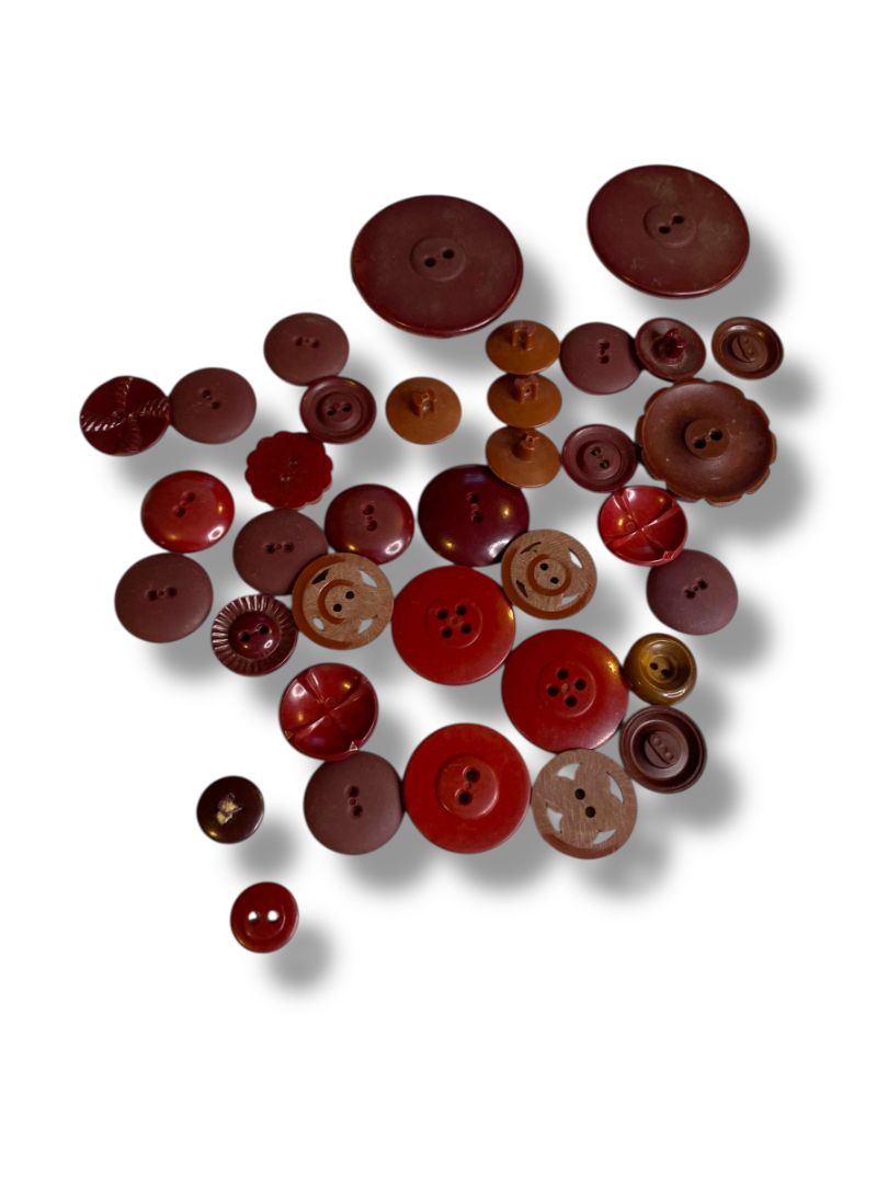 Lot of 36 Midcentury Buttons Assorted Burgundy Brown Styles Craft Sew