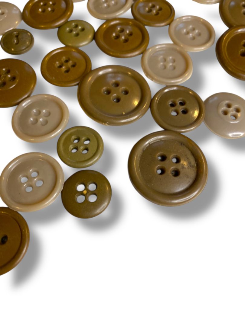 Lot of 34 Midcentury Plastic Buttons Assorted Brown Taupe Craft Sew