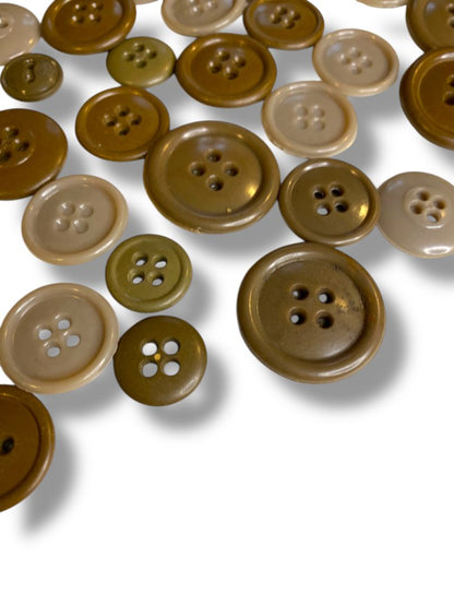 Lot of 34 Midcentury Plastic Buttons Assorted Brown Taupe Craft Sew