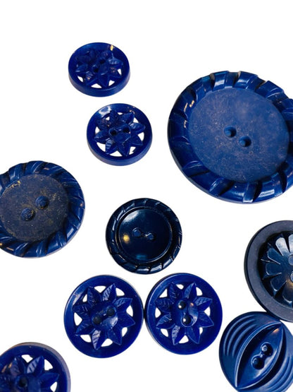 Lot of 10 Midcentury Plastic Buttons Assorted Dark Blue Craft Sew