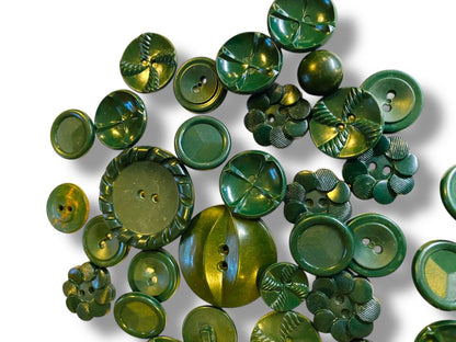 Lot of 37 Midcentury Plastic Buttons Assorted Dark Green Craft Sew
