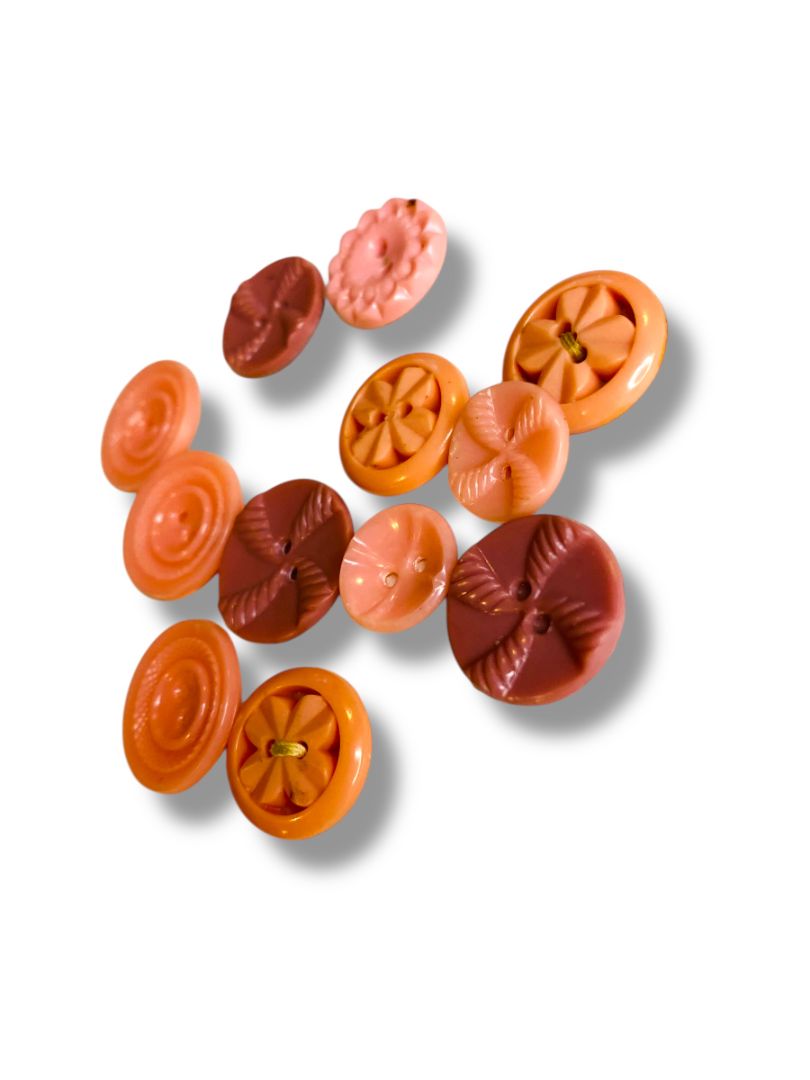 Lot of 12 Midcentury Plastic Buttons Assorted Pink Craft Sew