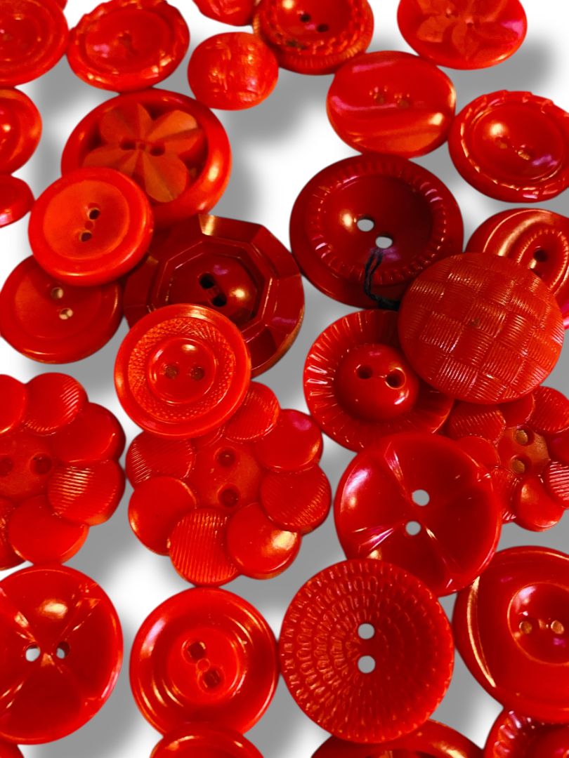 Lot of 74 Midcentury Red Plastic Buttons Assorted Shapes Sizes Craft Sew