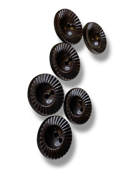 Set of 6 Midcentury Black Plastic Buttons  Sunburst Craft Sew .9" Diameter