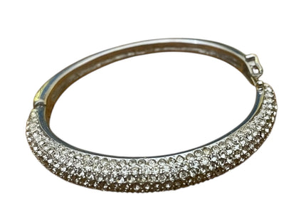Christian Dior Silvertone Hinged Bangle Bracelet Crystal Pave Hallmarked