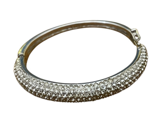 Christian Dior Silvertone Hinged Bangle Bracelet Crystal Pave Hallmarked