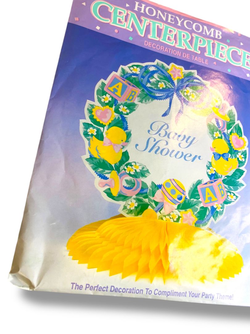 Vintage Baby Shower Honeycomb Centerpiece 9.5" Wreath Pastels Yellow