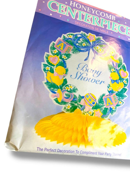 Vintage Baby Shower Honeycomb Centerpiece 9.5" Wreath Pastels Yellow