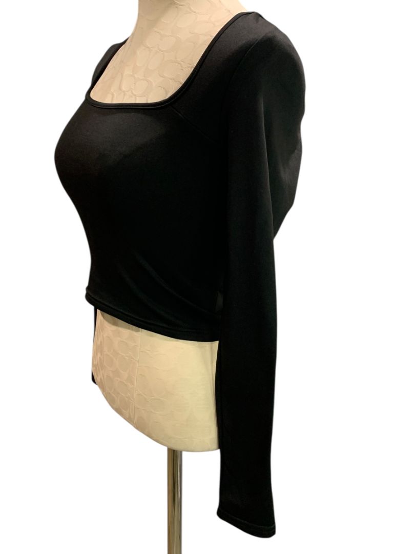 Size XS Black Scoop Neck Fitted Crop Long Sleeve Womens Shirt Fleecey Lining