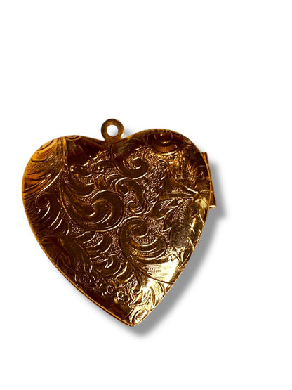Embossed Heart Pendant Locket Goldtone Hinged for 2 Photos 1.2" (31mm)