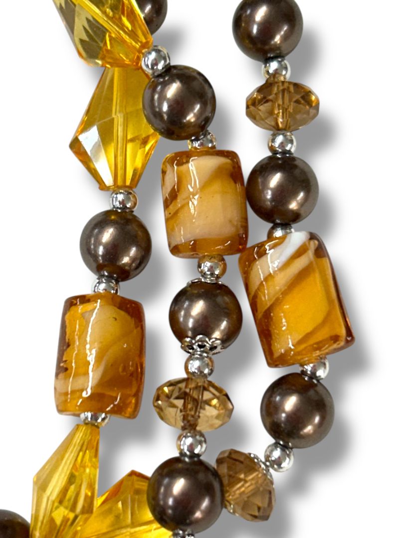 Amber Color Multistrand Acrylic Beaded Necklace Earring Set New