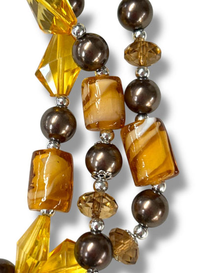 Amber Color Multistrand Acrylic Beaded Necklace Earring Set New