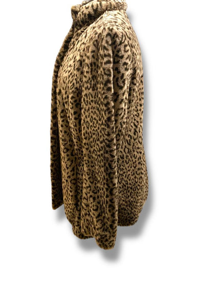 Size Medium Calvin Klein Womens Faux Fur Plush Animal Print Coat Pockets