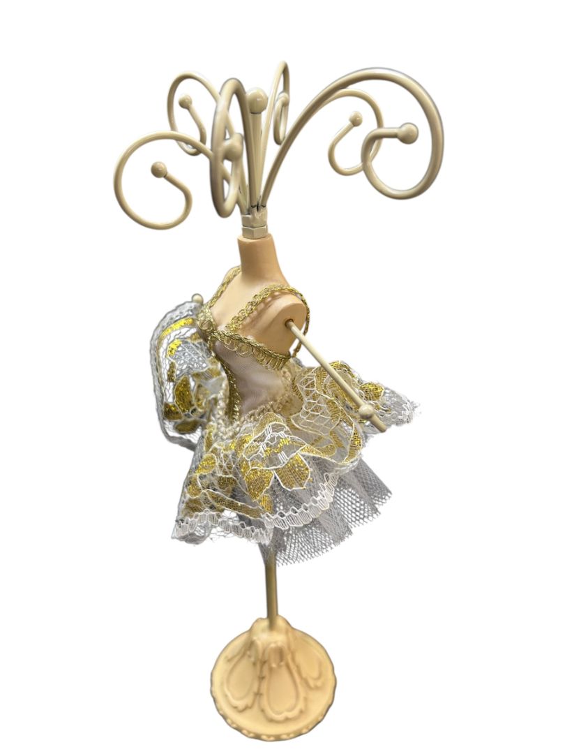 Ballet Ballerina Jewelry Stand Ivory Gold Tutu 9.5" Metal