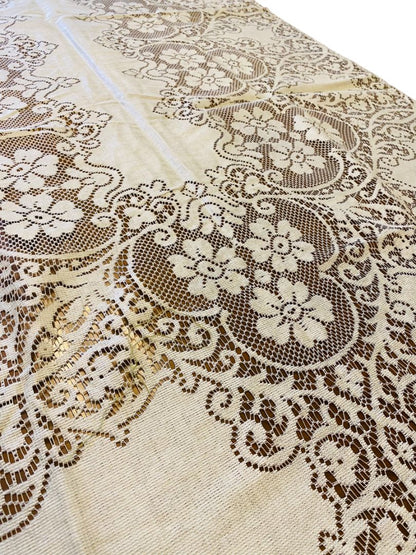 Vintage Ivory Machine Lace Tablecloth Linen 108" x 68"