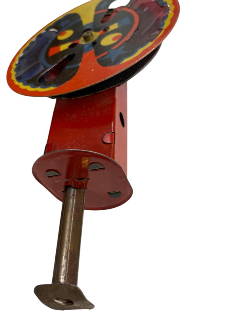 1950s Tin Friction Sparkler Push Toy Red 6" Vintage Lithograph