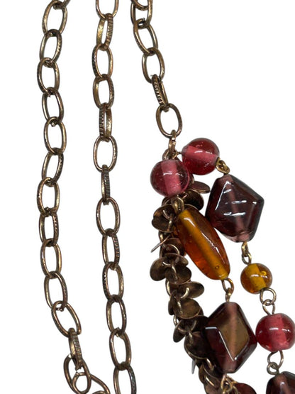 Copper Color Necklace 38" Copper Collar Medallions Orange Purple Beads