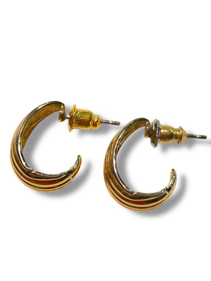 Goldtone Post Pierced Earrings Hoop Textured .5" Drop