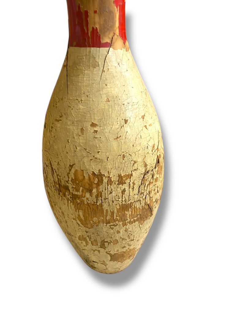 1950s Bowling Pin 15.5" Turned Wood Chippy Sports Room Decor