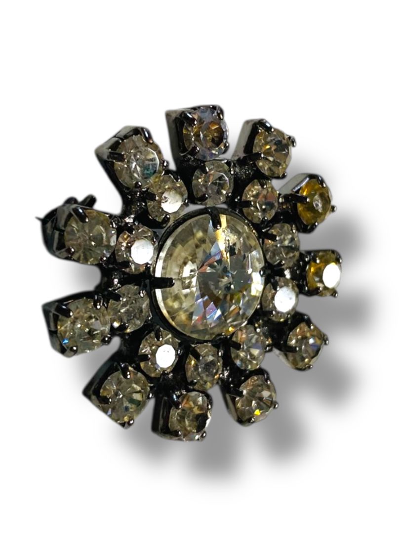 Vintage Silvertone Rhinestone Brooch 1.2" Starburst Flower