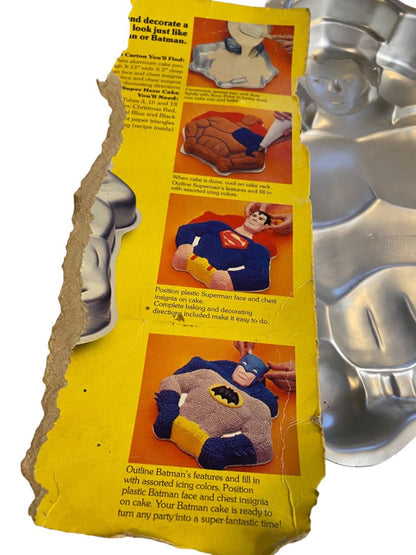 Vintage Wilton Superman Batman Cake Pan Complete Face Chest Plates Shield