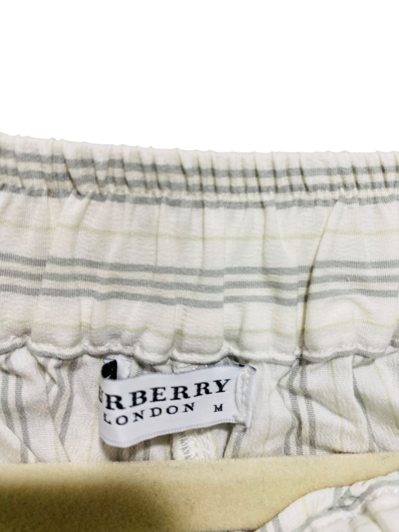 Size Medium Burberry Mens Pajama Set Gray White Stripe Shirt Pants