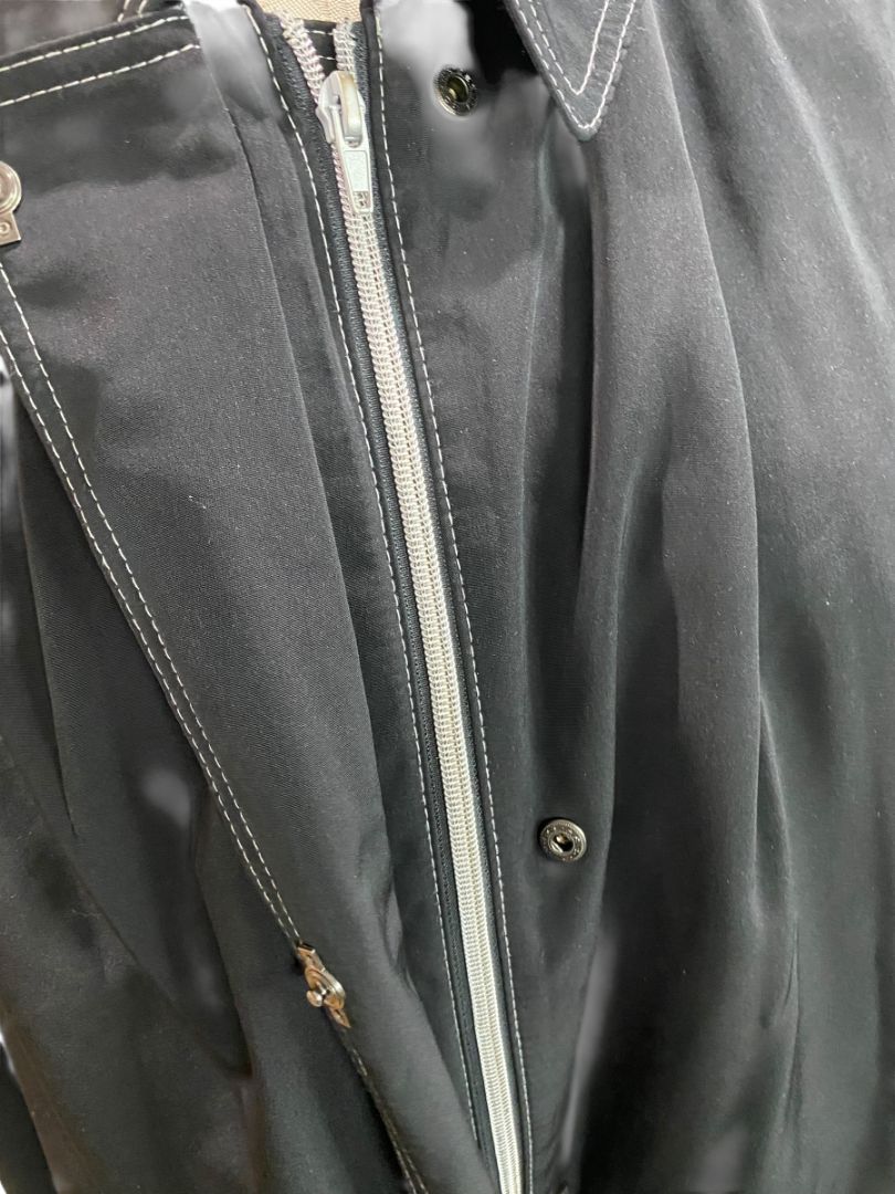 Size 1X Canvas Woman Womens Black Contrast Stitch Zip Up Jacket