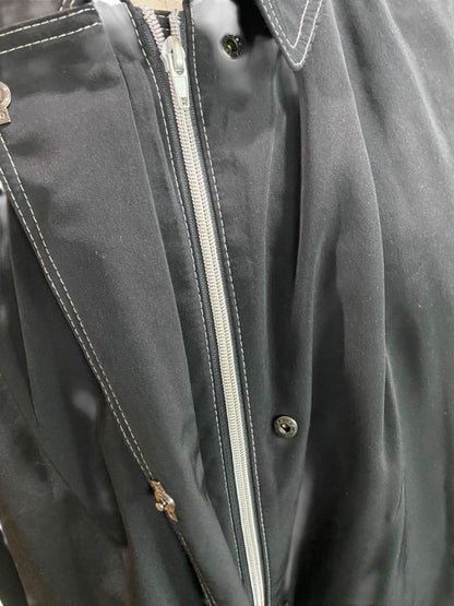 Size 1X Canvas Woman Womens Black Contrast Stitch Zip Up Jacket