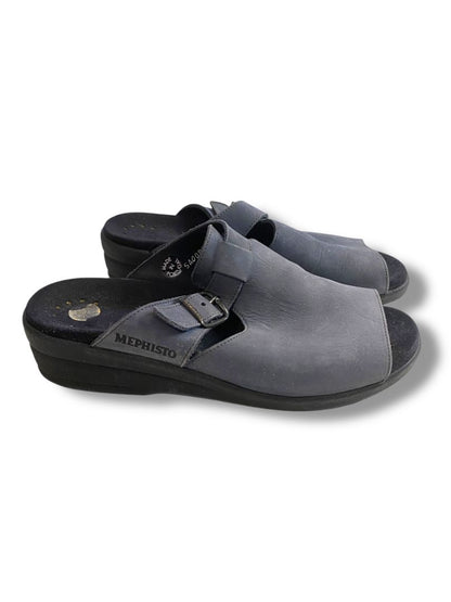 Size 39 Mephisto Womens Air Relax Blue Suede Clogs Open Toe