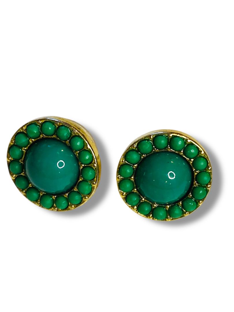 Stella & Dot Green Goldtone Cluster Pierced Earrings 13mm .5"
