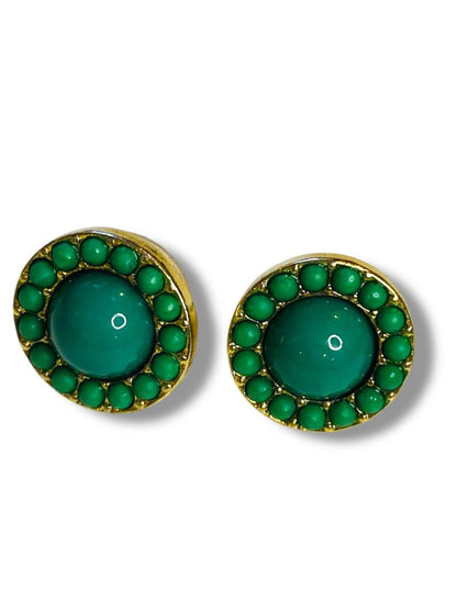 Stella & Dot Green Goldtone Cluster Pierced Earrings 13mm .5"