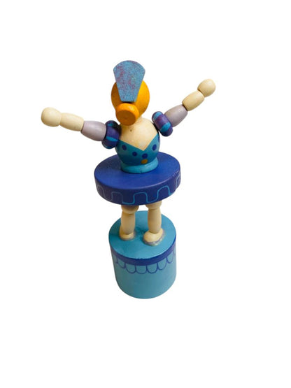 Wooden Push Puppet Collapsing Toy Ballerina Blue 4.75"