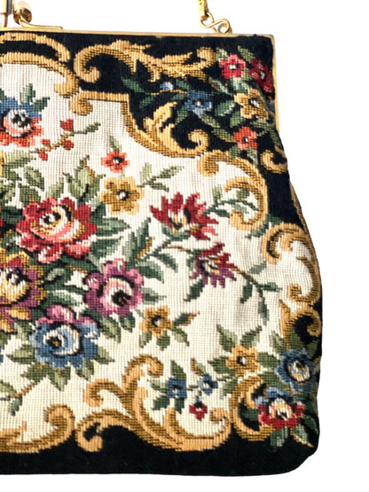 Walborg Floral Tapestry Embroidery Clutch With Chain KissLock Closure Vintage