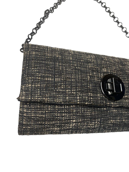 Tweed Brown Black Clutch Convertible Handbag Turnlock Pewter Color Hardware