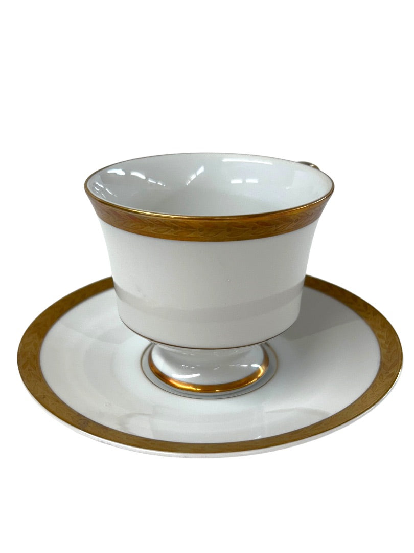 Sango Royalty Pattern White Gold Trim Tea Cup and Saucer 1970s