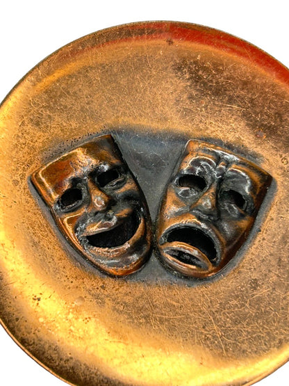Vintage Copper Theater Drama Brooch Pin Happy Sad 1 7/8" Diameter