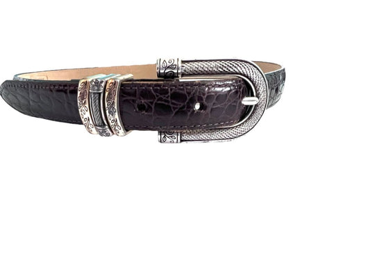 Medium Brighton Classic Brown Croc Leather Mixed Metal Belt Women's