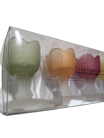 Pier 1 Imports Satin Glass Tulip Pedestal Tea Light Candle Holders Set of 4 3.5" NEW