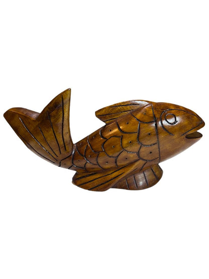 Haitain Mahogany Wood Carved Fish Statue Figurine Peek Brothers Imports, In