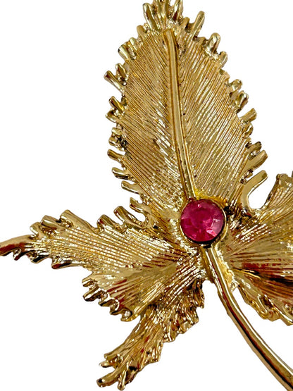 Vintage Goldtone Leaf Brooch 2.5" Statement Piece