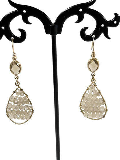 Silvertone Delicate Beaded Hook Pierced Earrings 2" Drop Dangle