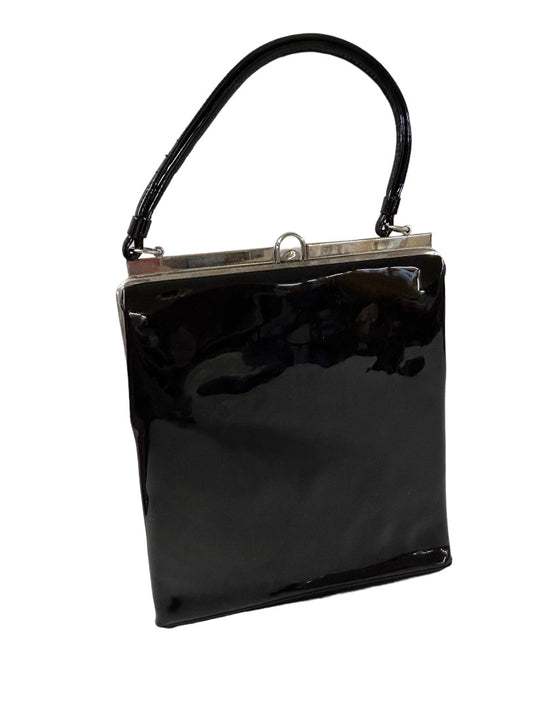 Vintage 1950s Paristyle Black Patent Leather Handbag Hinged 8"l x 9.75"h