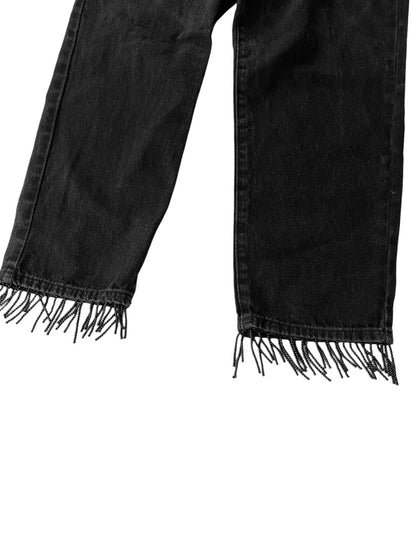 Size 24 Forever 21 Womens Black Jeans Beaded Fringe Denim