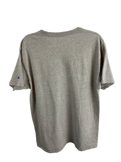 Large Champion Men's Gray Short Sleeve Tshirt Retro Stripe Logo